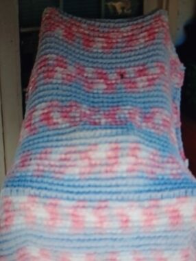 Handmade Crochet Blanket in Light Blue and Pink